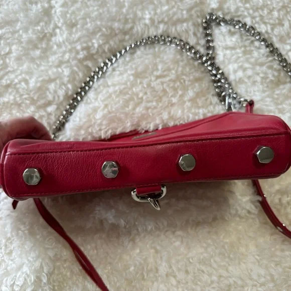 Rebecca Minkoff Red Leather Mini Mac Crossbody Bag Silver Chain Strap Designer - Picture 9 of 16